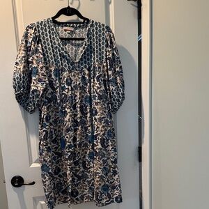 Knox Rose Navy and Cream Patterned Long Sleeve Dress